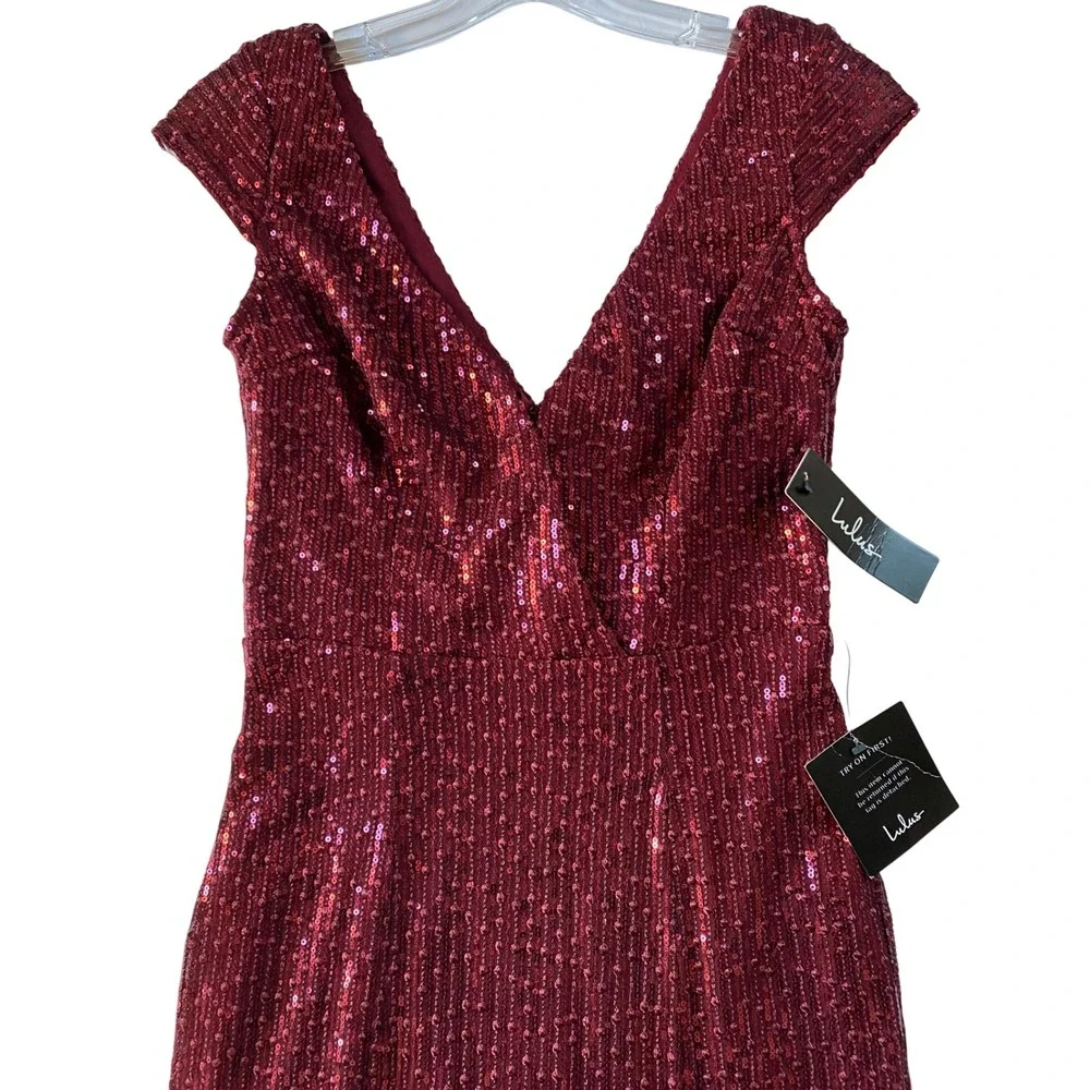 LULUS Catching Compliments Burgundy Sequin Maxi Dress Holiday Glam XS -NWT - Picture 10 of 16